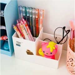 ( KÈM  STICKER ) Ống cắm bút 3 ngăn hình chữ nhật 10*15*7.4cm
