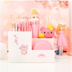 ( KÈM  STICKER ) Ống cắm bút 3 ngăn hình chữ nhật 10*15*7.4cm