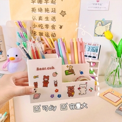 ( KÈM  STICKER ) Ống cắm bút 3 ngăn hình chữ nhật 10*15*7.4cm
