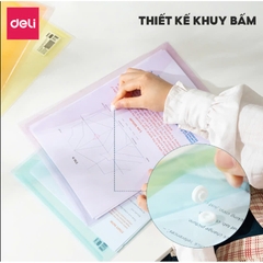 Túi đựng tài liệu Clear bag A4 Deli EF766 trong suốt nhiều màu, bìa đựng tài liệu văn phòng phẩm