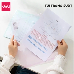 Túi đựng tài liệu Clear bag A4 Deli EF766 trong suốt nhiều màu, bìa đựng tài liệu văn phòng phẩm