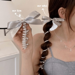 Cột Tóc Nơ Bạc Lò Xo Đính Hạt, Dây cột tóc lò xo xoắn điện thoại , Co Dãn Phối Nhiều Mẫu Tóc makeup