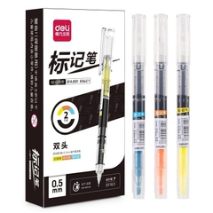Bút Deli SF163 gồm 02 đầu bút đánh dấu và đầu bút gel 0.5mm mực đen