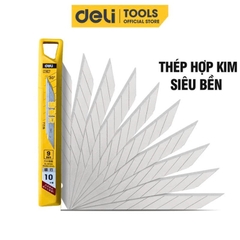 Hộp dao rọc giấy deli dl-dp093 10 lưỡi mũi dao 30 độ sắc bén hợp kim thép siêu bền