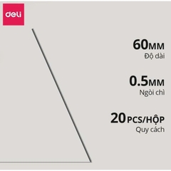 Ruột bút chì Deli SH225 60mm ngòi 0.5mm 2B mịn bền ít gãy nét rõ ràng
