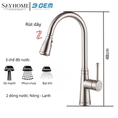 Vòi rửa chén bát B-GEM BG-SU01 NEW nóng lạnh dây rút cao cấp tại Thành phố Hồ Chí Minh