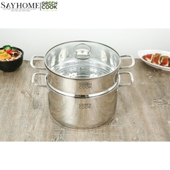 Bộ nồi chảo inox Green Cook GCS241 5 đáy nắp kính - Hàng chính hãng
