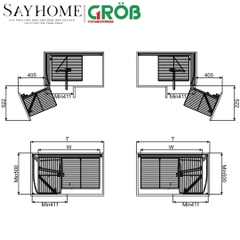 Kệ góc liên hoàn GROB GC304-90L/90R inox 304, nan dẹt - Hàng chính hãng GROB