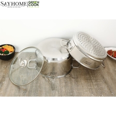 Bộ nồi chảo inox Green Cook GCS241 5 đáy nắp kính - Hàng chính hãng