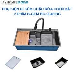Bộ chậu rửa chén bát B-Gem BG-9046IBG 2 phím, inox 304 phủ nano đen, 1 ngăn hiển thị nhiệt độ - Hàng chính hãng B-GEM