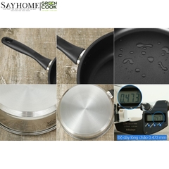 Bộ nồi chảo inox Green Cook GCS241 5 đáy nắp kính - Hàng chính hãng