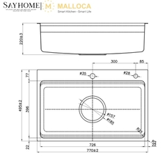 Chậu rửa chén bát 1 hố inox 304 MALLOCA Volcanic MS7750GR tại thành phố Hồ Chí Minh