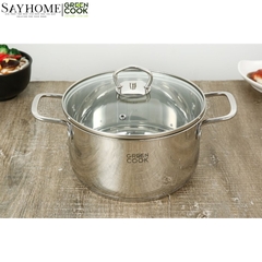 Bộ nồi chảo inox Green Cook GCS241 5 đáy nắp kính - Hàng chính hãng