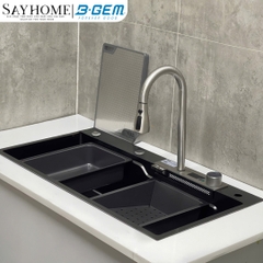 Bộ chậu rửa chén bát B-Gem BG-9046IBG 2 phím, inox 304 phủ nano đen, 1 ngăn hiển thị nhiệt độ - Hàng chính hãng B-GEM