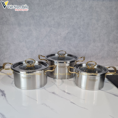 Bộ 3 nồi EBBERG EB-8003 inox 3 đáy - Hàng chính hãng