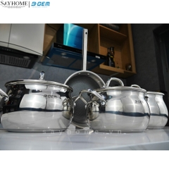 Bộ nồi bầu B- GEM BELLY BG-988 ARIC inox 304 cao cấp kèm chảo chống dính kim cương - Hàng chính hãng