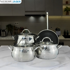 Bộ nồi bầu B- GEM BELLY BG-988 ARIC inox 304 cao cấp kèm chảo chống dính kim cương - Hàng chính hãng