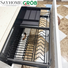 Kệ đựng bát đĩa GROB C1NNB.60/70/75/80/90 đa năng hợp kim nhôm phủ Nano, nan Oval - Hàng chính hãng GROB