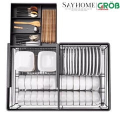 Kệ đựng bát đĩa GROB C1NNB.60/70/75/80/90 đa năng hợp kim nhôm phủ Nano, nan Oval - Hàng chính hãng GROB