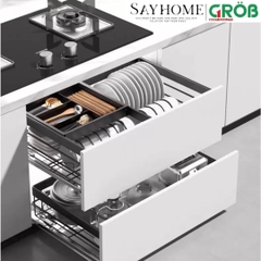 Kệ đựng bát đĩa GROB C1NNB.60/70/75/80/90 đa năng hợp kim nhôm phủ Nano, nan Oval - Hàng chính hãng GROB