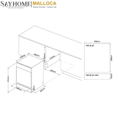 Máy rửa chén MALLOCA MDW157SI bán âm tủ 15 bộ chén dĩa tại thành phố Hồ Chí Minh