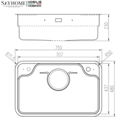 Chậu rửa chén bát 1 hố NOBINOX ARVO B275 75cm - Bảo hành lên đến 10 năm
