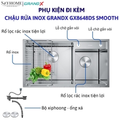 Chậu rửa chén bát 2 hố inox 304 GRANDX GX8648DS SMOOTH 86cm - Chính hãng