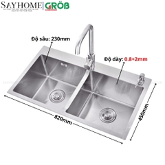 Chậu rửa bát GROB GS304-8245CC, GS304-8245E1 2 hố - Hàng chính hãng GROB