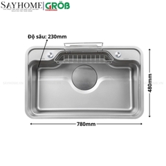 Chậu rửa bát GROB JP304-7848S, JP304-8248S 1 hố kiểu dáng Nhật Bản - Hàng chính hãng