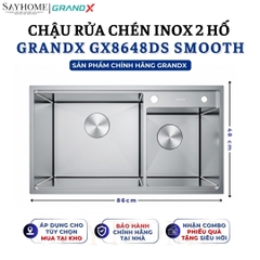 Chậu rửa chén bát 2 hố inox 304 GRANDX GX8648DS SMOOTH 86cm - Chính hãng