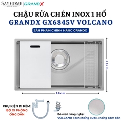 Chậu rửa chén bát 1 hố inox 304 GRANDX GX6845V VOLCANO 68cm - Chính hãng