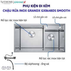 Chậu rửa chén bát 2 hố inox 304 GRANDX GX8648DS SMOOTH 86cm - Chính hãng