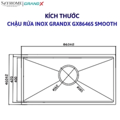 Chậu rửa chén bát 1 hố inox 304 GRANDX GX8646S SMOOTH - 86cm - Chính hãng