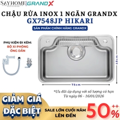 Chậu rửa chén bát 1 hố inox 304 GRANDX GX7548JP HIKARI 75cm - Chính hãng