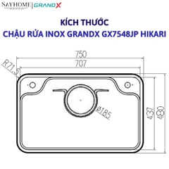 Chậu rửa chén bát 1 hố inox 304 GRANDX GX7548JP HIKARI 75cm - Chính hãng