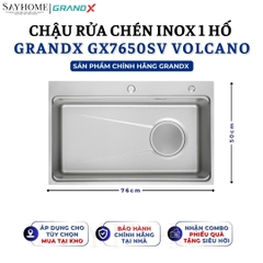 Chậu rửa chén bát 1 hố inox 304 GRANDX GX7650SV VOLCANO 76cm tại thành phố Hồ Chí Minh