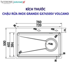Chậu rửa chén bát 1 hố inox 304 GRANDX GX7650SV VOLCANO 76cm - Chính hãng