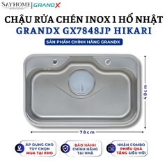 Chậu rửa chén bát 1 hố inox 304 GRANDX GX7848JP HIKARI 78cm - Chính hãng