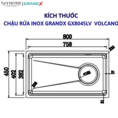 Chậu rửa chén bát 1 hố inox 304 GRANDX GX8045LV VOLCANO 80cm tại thành phố Hồ Chí Minh