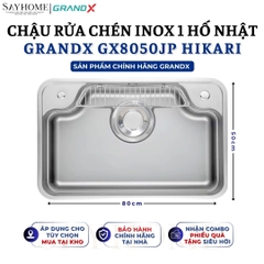 Chậu rửa chén bát 1 hố inox 304 GRANDX GX8050JP HIKARI 80cm - Chính hãng