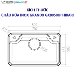 Chậu rửa chén bát 1 hố inox 304 GRANDX GX8050JP HIKARI 80cm - Chính hãng