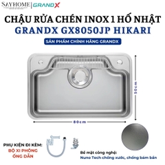 Chậu rửa chén bát 1 hố inox 304 GRANDX GX8050JP HIKARI 80cm - Chính hãng