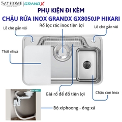 Chậu rửa chén bát 1 hố inox 304 GRANDX GX8050JP HIKARI 80cm - Chính hãng