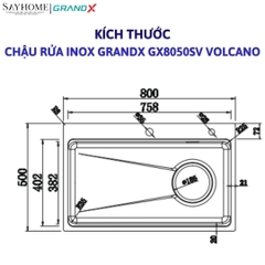 Chậu rửa chén bát 1 hố inox 304 GRANDX GX8050SV VOLCANO 80cm tại thành phố Hồ Chí Minh
