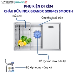 Chậu rửa chén bát 1 hố inox 304 GRANDX GX8646S SMOOTH - 86cm - Chính hãng