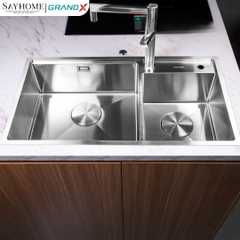 Chậu rửa chén bát 2 hố inox 304 GRANDX GX8648DS SMOOTH 86cm - Chính hãng