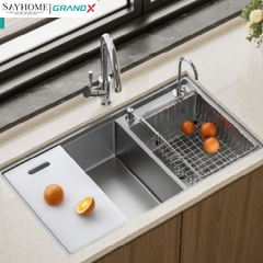 Chậu rửa chén bát 2 hố inox 304 GRANDX GX8648DS SMOOTH 86cm - Chính hãng