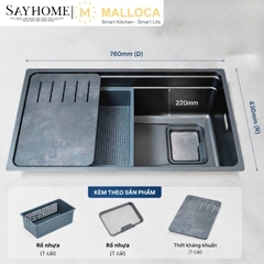 Chậu rửa chén bát 1 hố inox 304 MALLOCA SILVER MS7743SI - Chính hãng