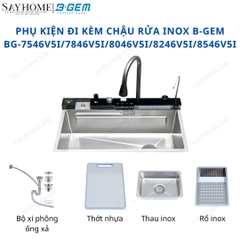 Bộ chậu chén bát 1 hố phím đàn inox 304 B-GEM V5I - Chính hãng