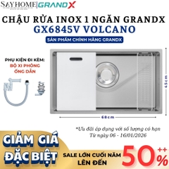 Chậu rửa chén bát 1 hố inox 304 GRANDX GX6845V VOLCANO 68cm - Chính hãng